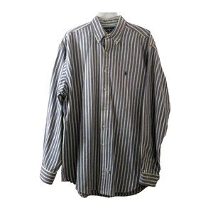 Ralph Lauren Shirt Size Large Blue White Stripe Pony 100% Cotton Long Sleeve